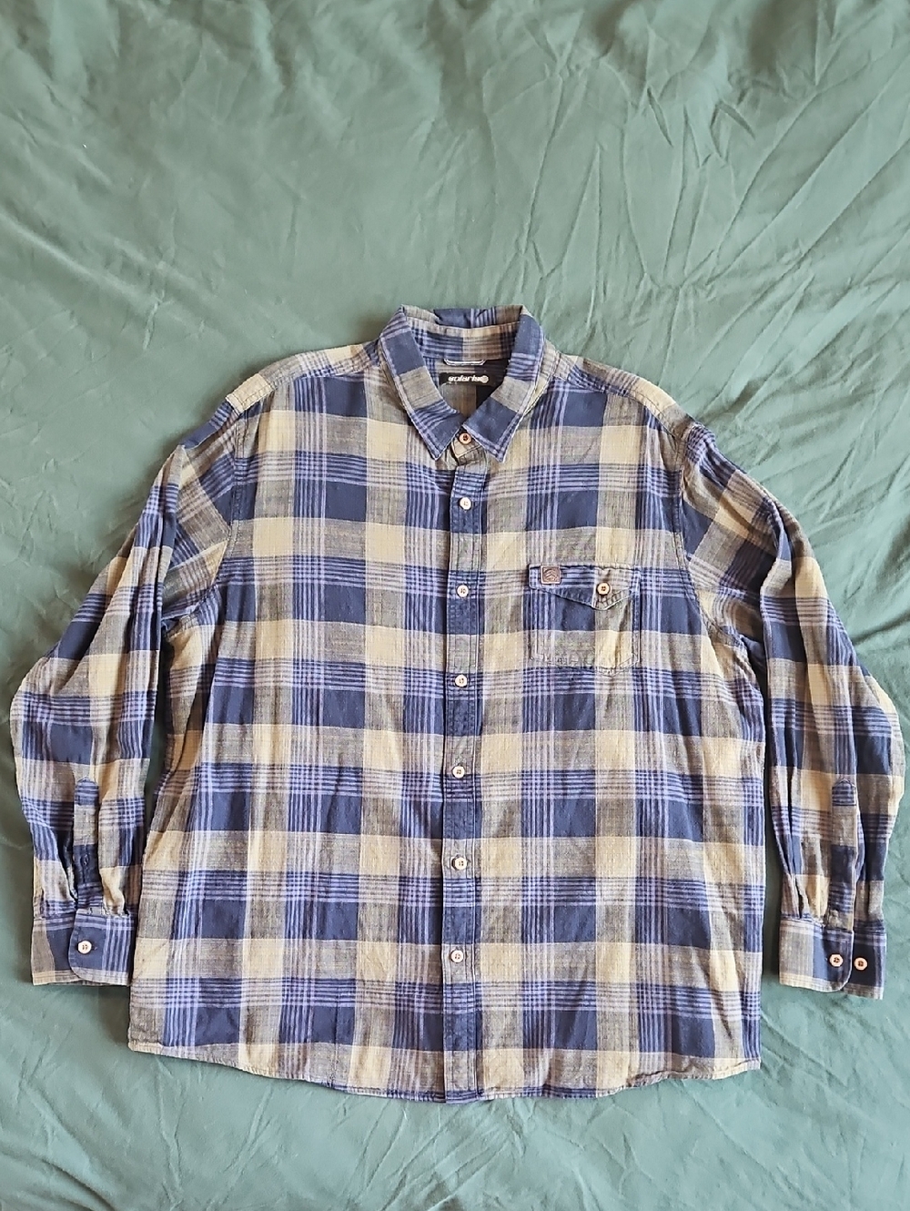 Casual Blue & Green Plaid Button-Down Shirt